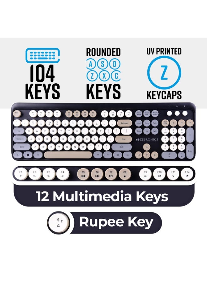 ZEBRONICS Newly launched Companion 301 2.4GHz Wireless Keyboard & Mouse Combo with UV Printed, Retro Style Keys, 104 + 12 Integrated Multimedia Keys, 1600 DPI, High Precision (Black + Grey) - Image 3